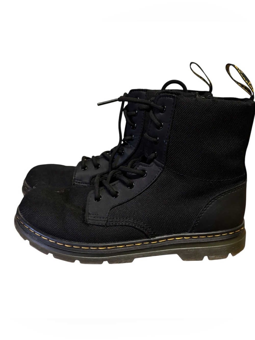 Dr Martens Combs Poly Tough Black Lace-Up Combat Boots Pull Tabs 5Y 6.5W EU 37